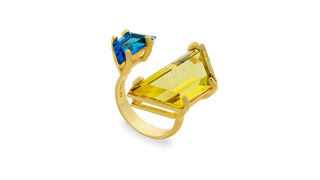 lab-created Lemon quartz and Swiss blue topaz ring