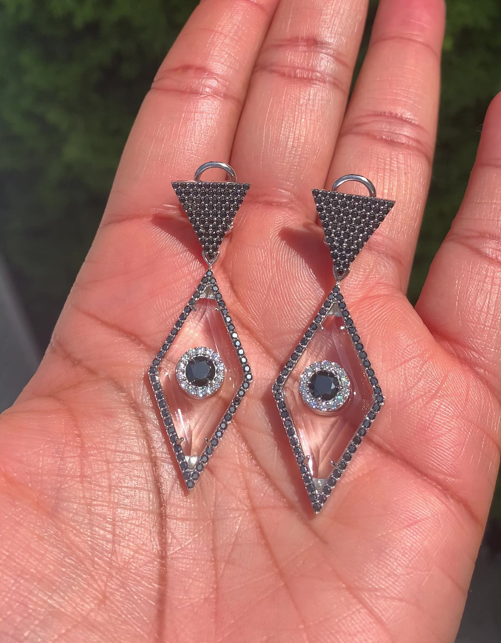 Rock crystal and black lab diamond earrings